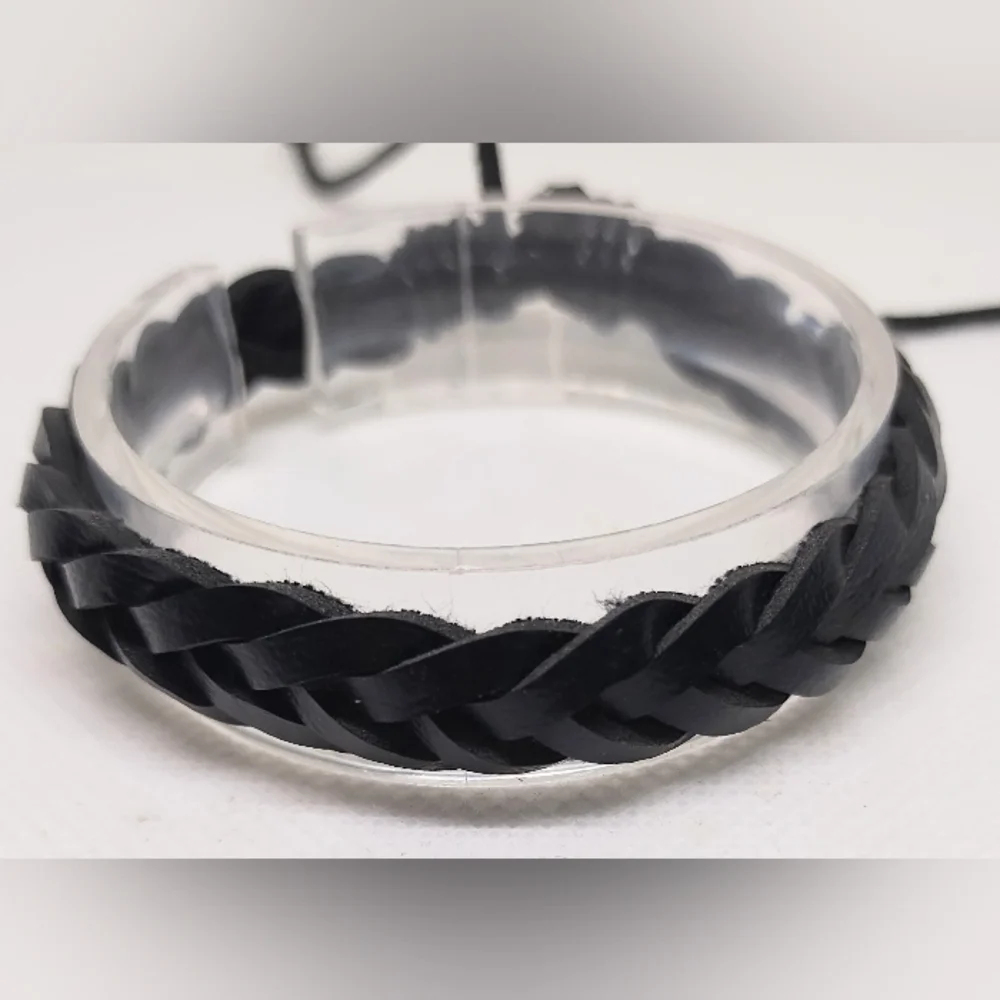 Men's Bracelet Leather Black NEW f38